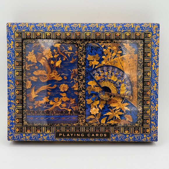Punch Studio "Sapphire Toile" Double Deck Playing Cards | Blue & Gold - Picture 1 of 9